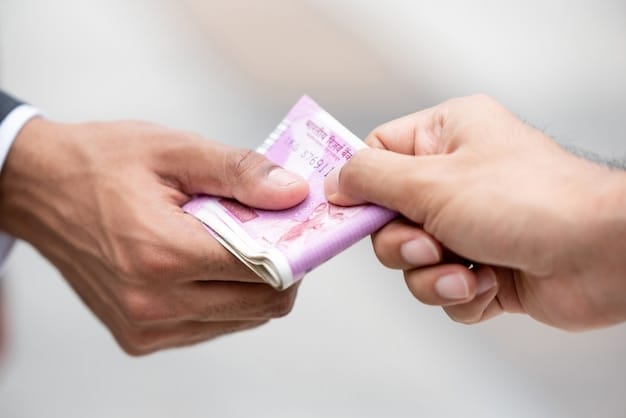 businessman hand giving money indian rupee currency his partner 8087 2254